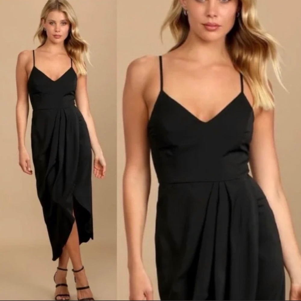 Lulus Reinette Black Midi Dress.